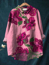 Women's Flower Art Print Casual Cotton And Linen Shirt